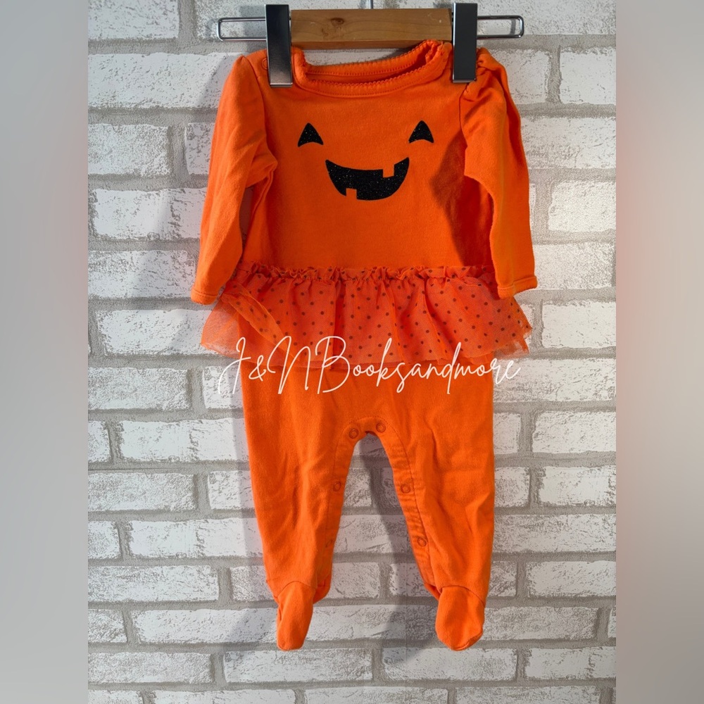 Infant Girls Carter's Halloween Orange Jack-O-Lantern Pumpkin Tutu Footie 9M‎